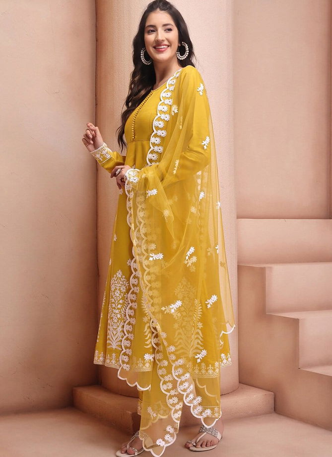 Kf  Mansi Kalaai Mustard Chanderi Embroidery Kurti With Bottom Dupatta Wholesale Shop In Surat